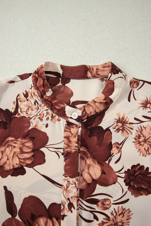 Floral Print Poet Sleeve Button Down Woven Shirt