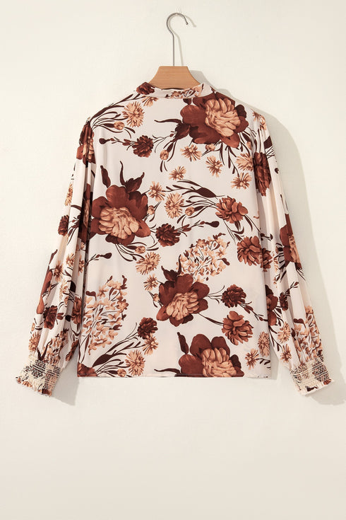Floral Print Poet Sleeve Button Down Woven Shirt