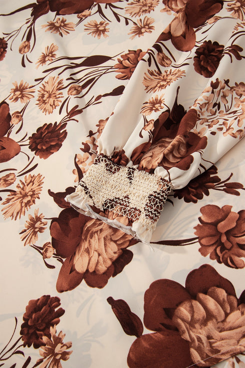 Floral Print Poet Sleeve Button Down Woven Shirt