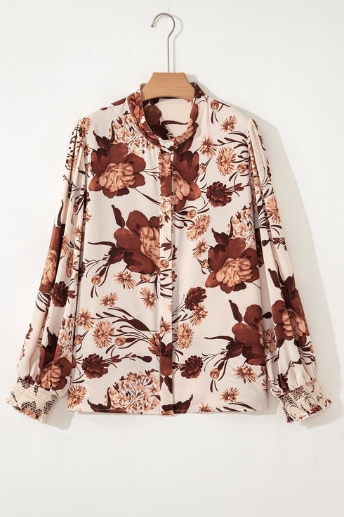 Floral Print Poet Sleeve Button Down Woven Shirt