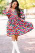 Floral Print Puff Sleeve Babydoll Mini Dress