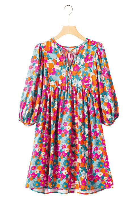 Floral Print Puff Sleeve Babydoll Mini Dress