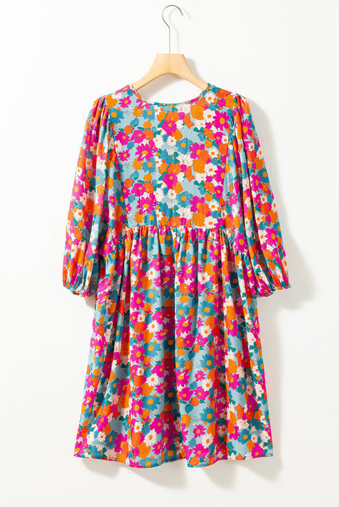 Floral Print Puff Sleeve Babydoll Mini Dress