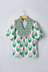 Floral Print Puff Sleeve Bordered V Neck Blouse