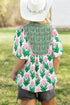 Floral Print Puff Sleeve Bordered V Neck Blouse