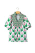 Floral Print Puff Sleeve Bordered V Neck Blouse