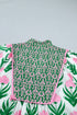 Floral Print Puff Sleeve Bordered V Neck Blouse