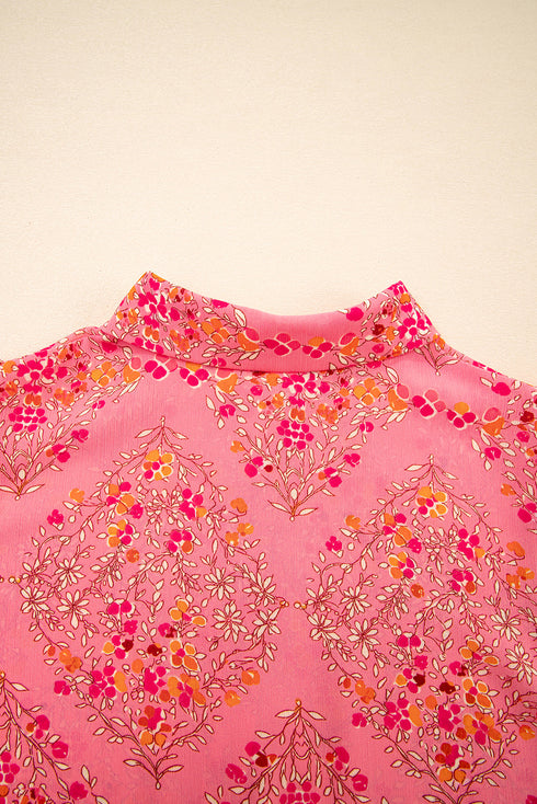 Floral Print Puff Sleeve Button Down Collared Shirt