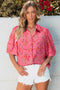 Floral Print Puff Sleeve Button Down Collared Shirt