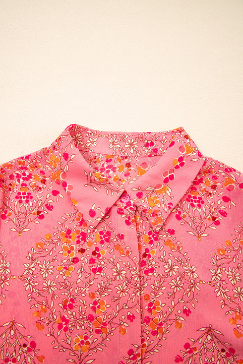 Floral Print Puff Sleeve Button Down Collared Shirt