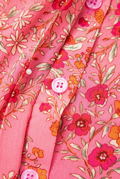 Floral Print Puff Sleeve Button Down Collared Shirt