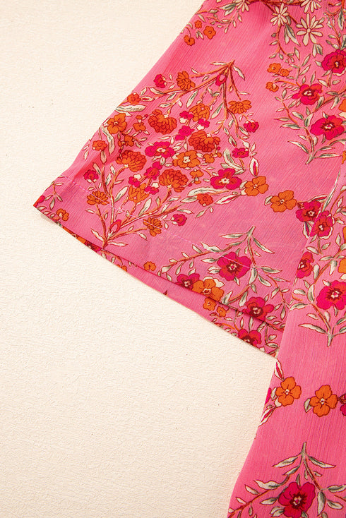 Floral Print Puff Sleeve Button Down Collared Shirt