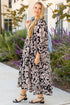 Floral Print Puff Sleeve Collared H Line Maxi Dress