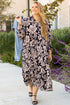 Floral Print Puff Sleeve Collared H Line Maxi Dress