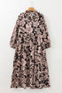 Floral Print Puff Sleeve Collared H Line Maxi Dress