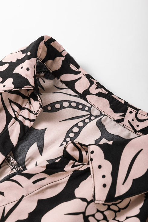 Floral Print Puff Sleeve Collared H Line Maxi Dress