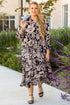 Floral Print Puff Sleeve Collared H Line Maxi Dress
