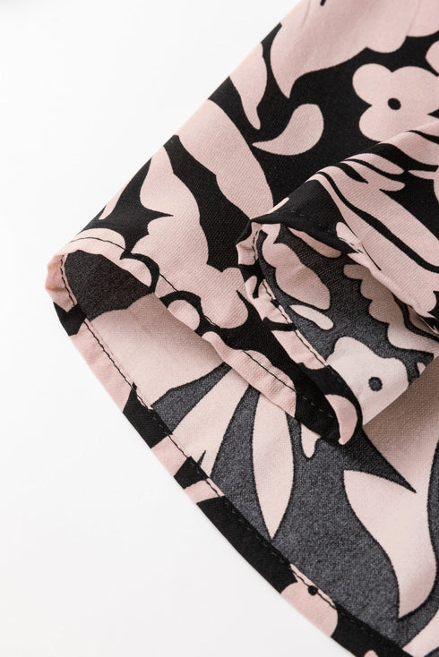 Floral Print Puff Sleeve Collared H Line Maxi Dress