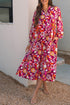 Floral Print Puff Sleeve Collared Tiered Flowy Maxi Dress