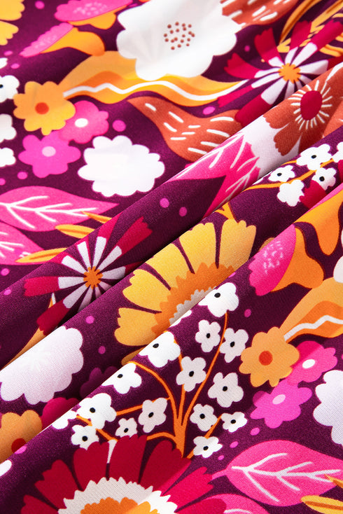 Floral Print Puff Sleeve Collared Tiered Flowy Maxi Dress