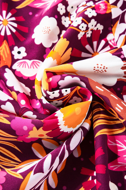 Floral Print Puff Sleeve Collared Tiered Flowy Maxi Dress