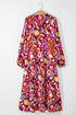 Floral Print Puff Sleeve Collared Tiered Flowy Maxi Dress