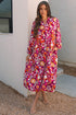 Floral Print Puff Sleeve Collared Tiered Flowy Maxi Dress