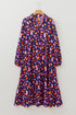 Floral Print Puff Sleeve Collared Tiered Flowy Maxi Dress
