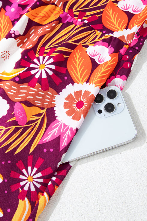 Floral Print Puff Sleeve Collared Tiered Flowy Maxi Dress
