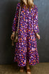 Floral Print Puff Sleeve Collared Tiered Flowy Maxi Dress