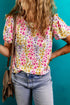 Floral Print Puff Sleeve Crewneck Relaxed Fit Blouse