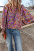 Floral Print Puff Sleeve Frilled Neck Woven Blouse