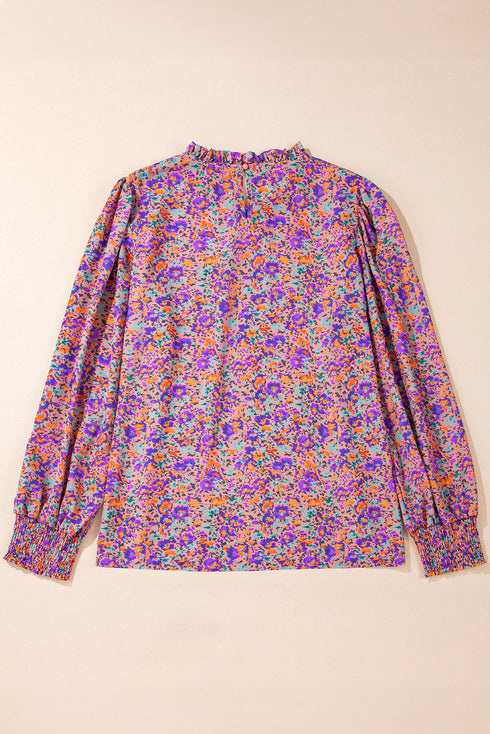 Floral Print Puff Sleeve Frilled Neck Woven Blouse