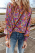 Floral Print Puff Sleeve Frilled Neck Woven Blouse