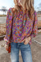 Floral Print Puff Sleeve Frilled Neck Woven Blouse