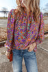 Floral Print Puff Sleeve Frilled Neck Woven Blouse