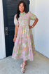 Floral Print Puff Sleeve High Waist Tiered Maxi Dress