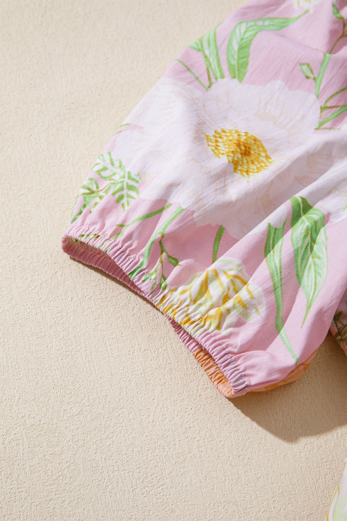Floral Print Puff Sleeve High Waist Tiered Maxi Dress