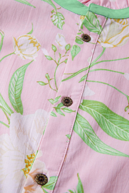 Floral Print Puff Sleeve High Waist Tiered Maxi Dress