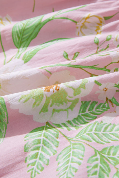 Floral Print Puff Sleeve High Waist Tiered Maxi Dress