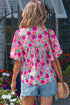 Floral Print Puff Sleeve Patchwork Tassel Tie Blouse