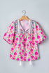 Floral Print Puff Sleeve Patchwork Tassel Tie Blouse