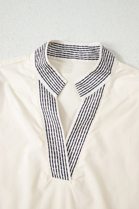 Floral Print Puff Sleeve Patchwork V Neck Blouse