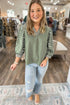 Floral Print Puff Sleeve Patchwork V Neck Blouse