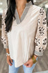 Floral Print Puff Sleeve Patchwork V Neck Blouse