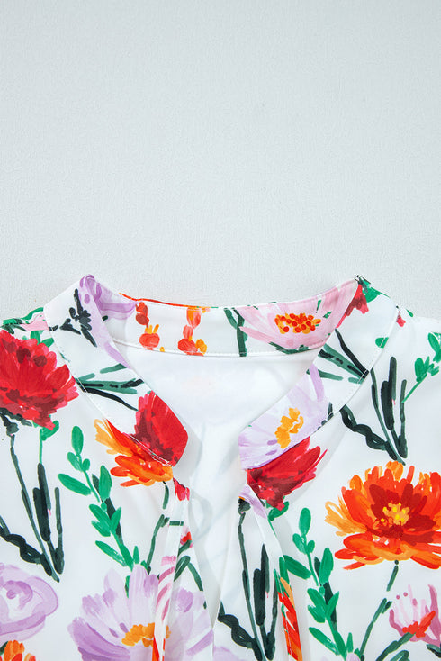 Floral Print Puff Sleeve Ricrac Trim Mini Dress