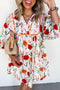 Floral Print Puff Sleeve Ricrac Trim Mini Dress