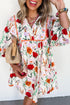Floral Print Puff Sleeve Ricrac Trim Mini Dress