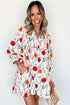 Floral Print Puff Sleeve Ricrac Trim Mini Dress