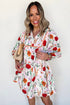 Floral Print Puff Sleeve Ricrac Trim Mini Dress